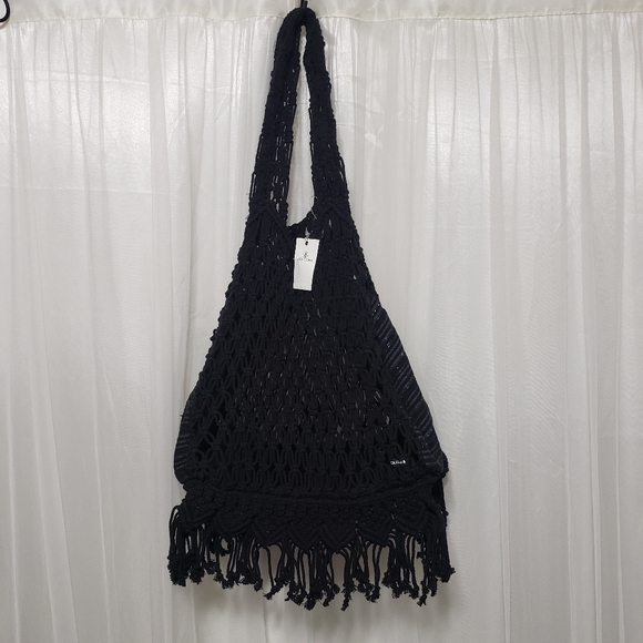 Volcom NWT Road Tripper Crochet Tote Black - Picture 2 of 12